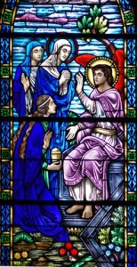 stained glass window of resurrection angel