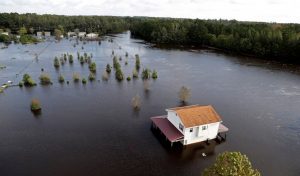 A flooded home due to Hurricane Florence